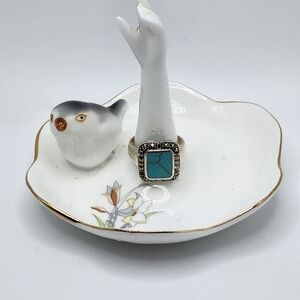 Turquoise Marcasites size 9 split square, a design feature, beautiful ring!